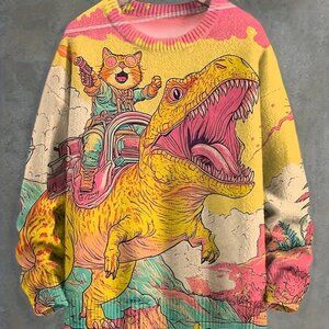 Cat Dinosaur Adventure Graphic Sweater